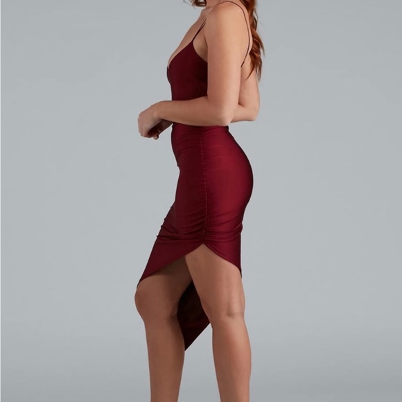 Just Flaunt It Satin Asymmetrical Mini Dress - Picture 2 of 3